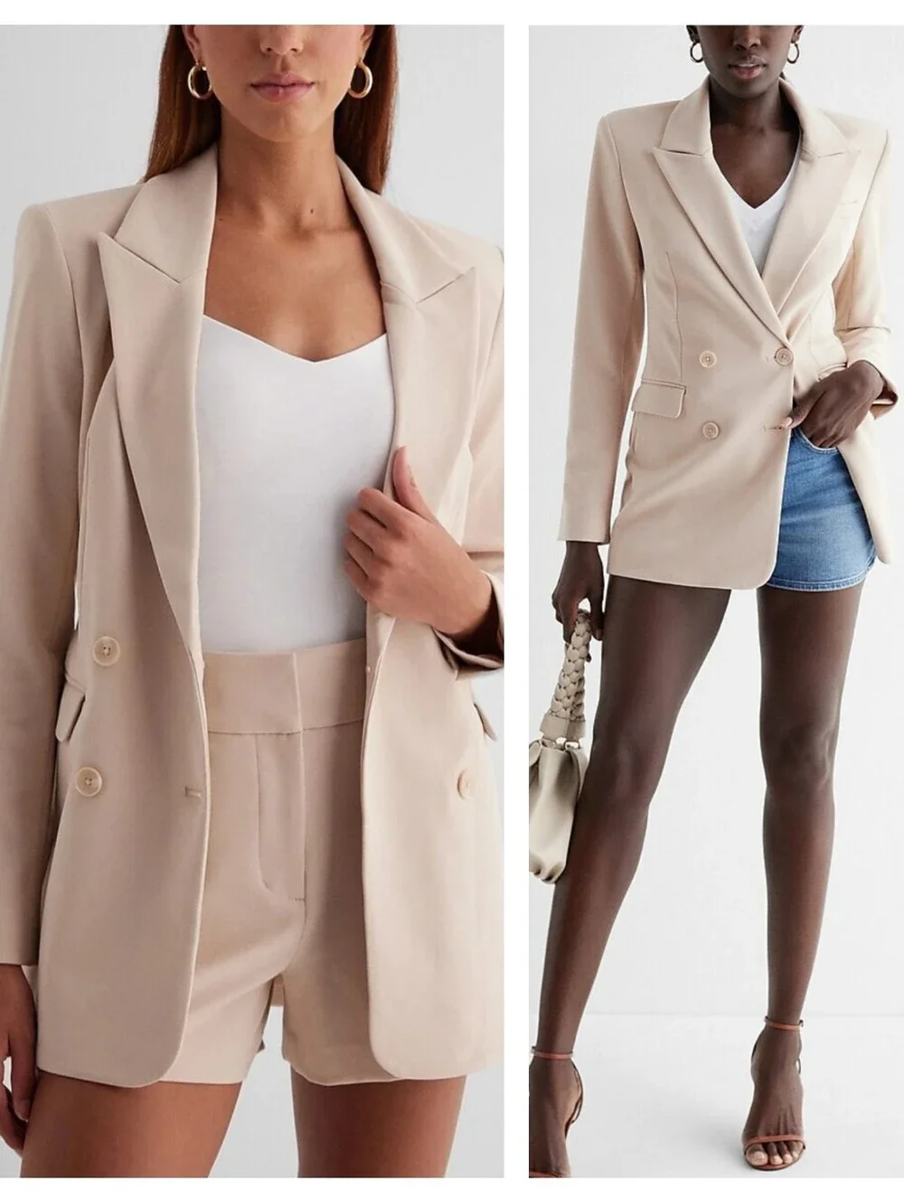 Express Double Breasted Hourglass Blazer Neutral Cream Size 10